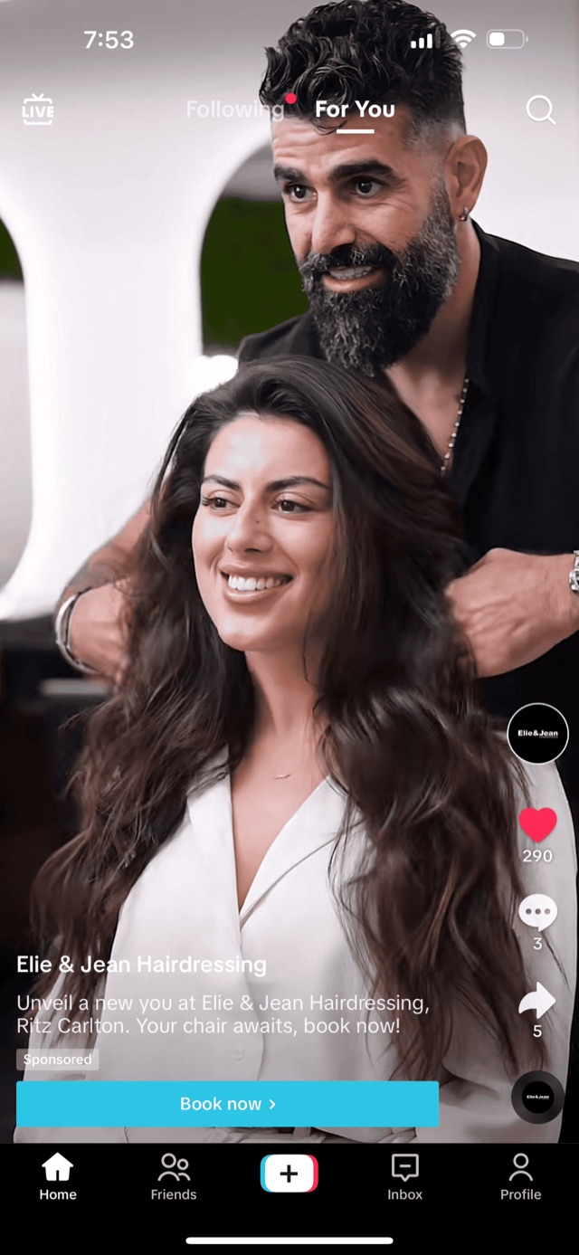 Elie & Jean Hairdressing TikTok booking ad
