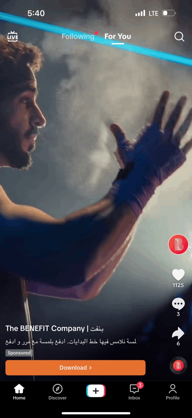 BENEFIT Company sponsored TikTok ad with app download call to action