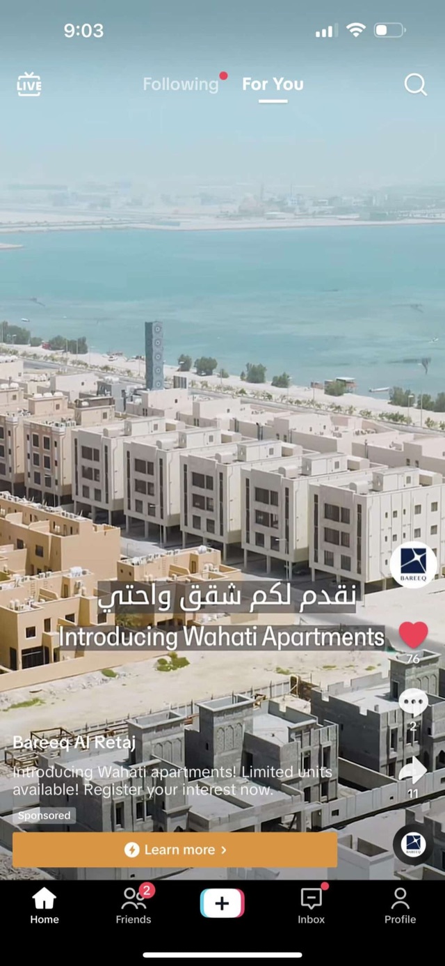 BAREEQ Wahati Apartments TikTok launch ad in Arabic