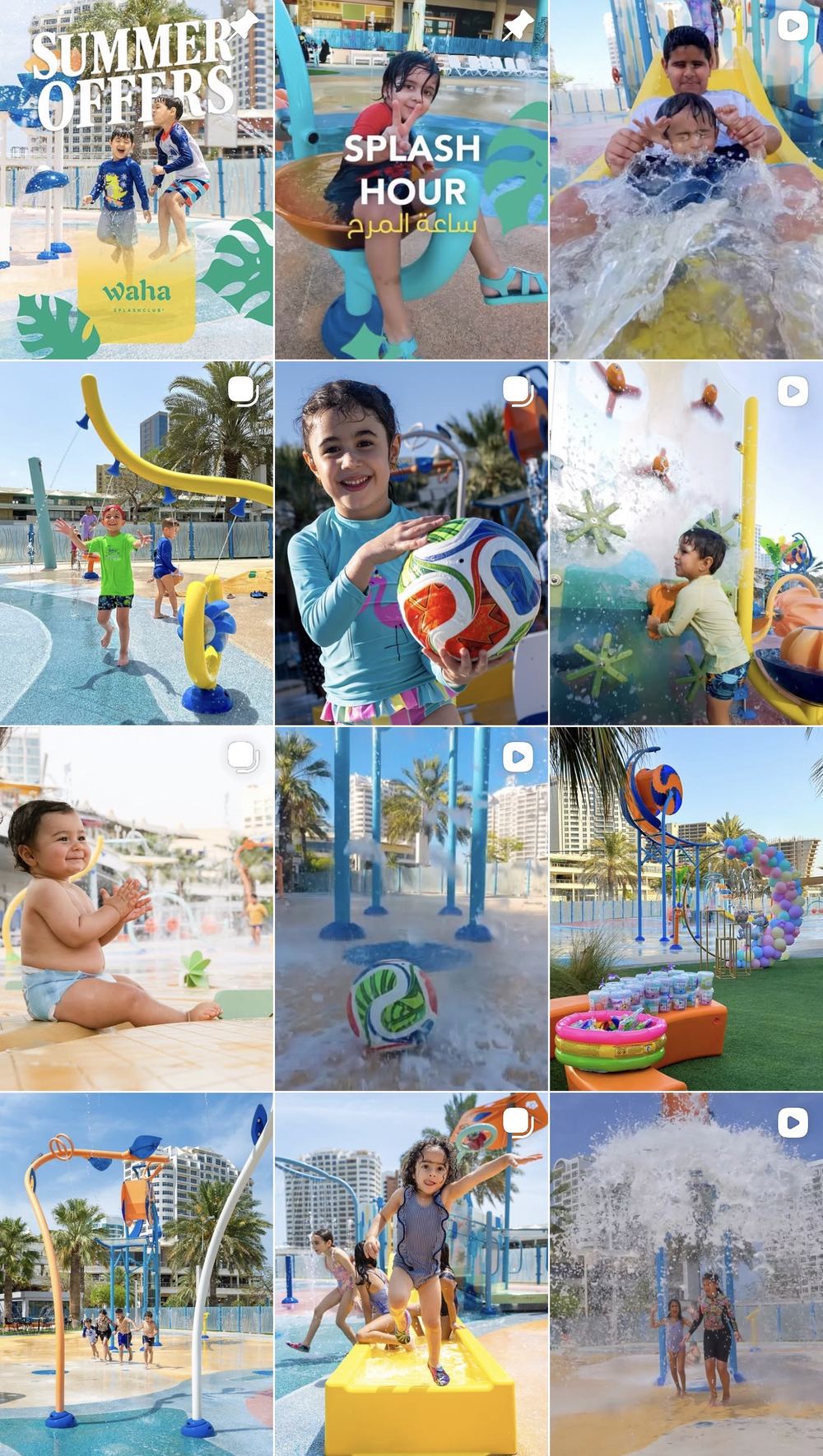 Waha Splash Club Instagram grid, managed by GOamplify
