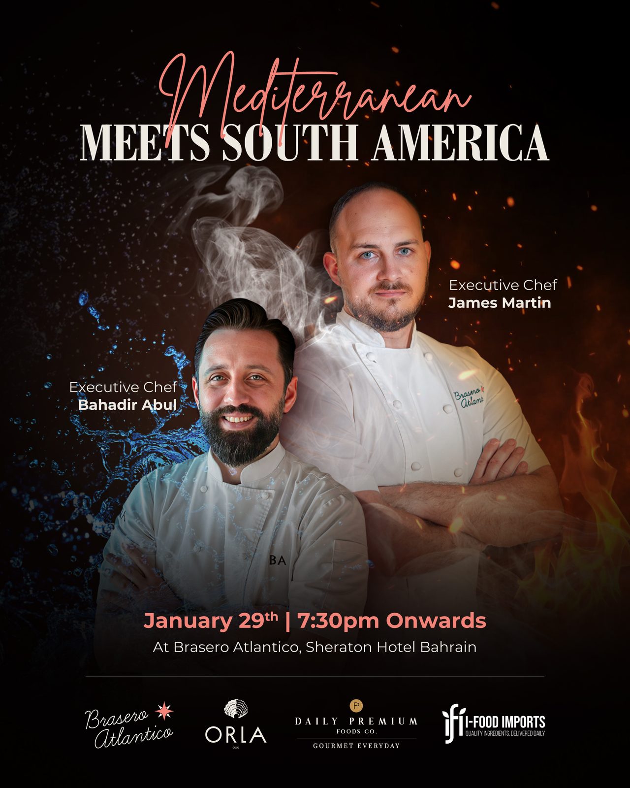Brasero Atlántico Bahrain social creative: Four Hands Dinner creative: Mediterranean meets South America