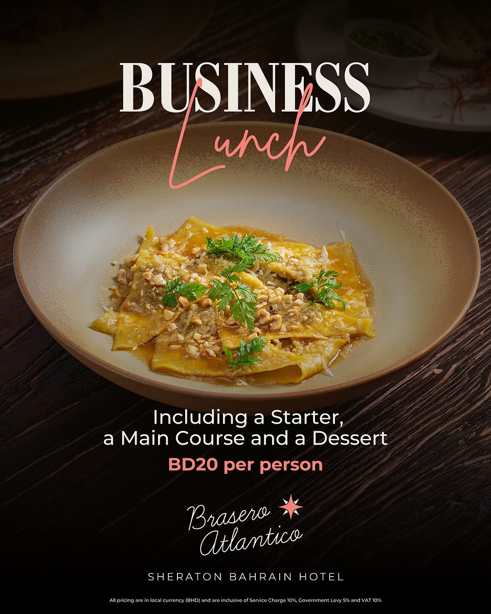 Brasero Atlántico Bahrain social creative: Business Lunch creative: starter, main course and dessert